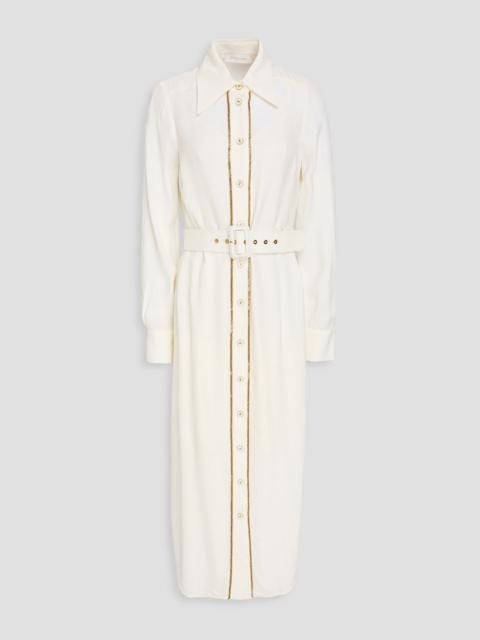 Zimmermann Belted chain-embellished crepe midi shirt dress