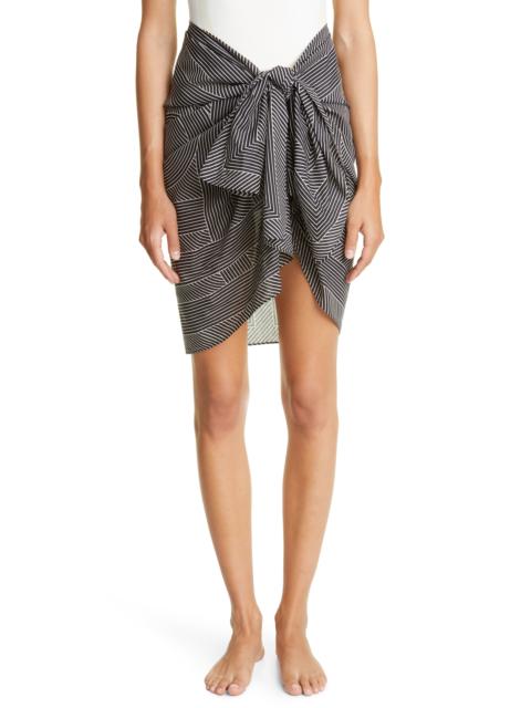 TOTEME TOTEME Stripe Monogram Print Organic Cotton & Silk Cover-Up Sarong in Black at Nordstrom