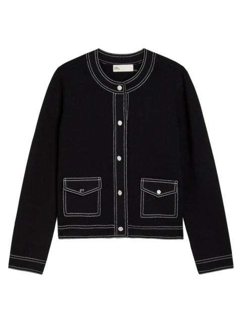 TORY BURCH Tory Burch Topstitch Wool Cardigan