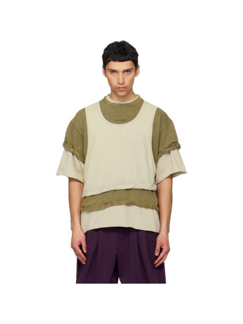 We11done Off-White & Green Triple Layered Washed T-shirt