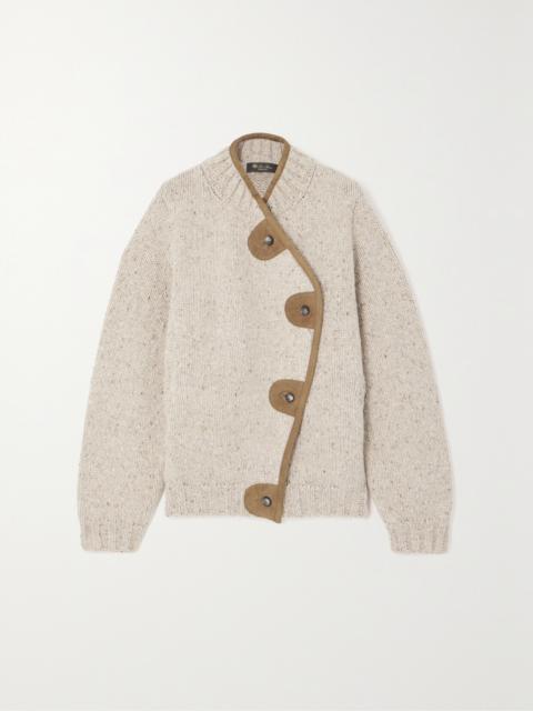 Loro Piana Newcastle Asymmetric Suede-trimmed Wool And Cashmere-blend Cardigan