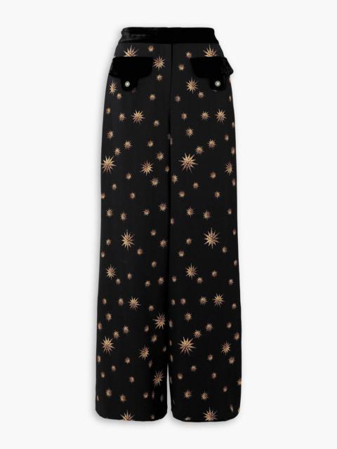 CAMILLA Velvet-trimmed printed woven flared pants