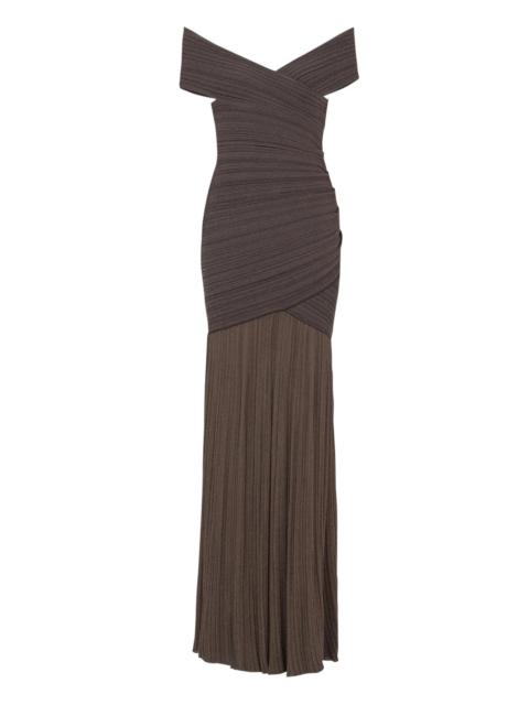 Balmain Off-The-Shoulder Ribbed-knit Maxi Dress