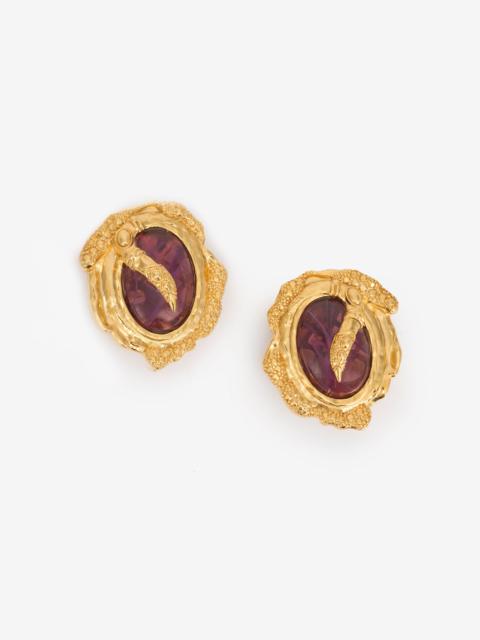 Roberto Cavalli Golden Clip-On Earrings With Amethyst Stone
