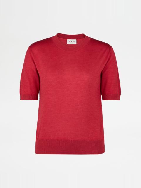 Tod's SHORT SLEEVED SILK BLEND PULLOVER - RED