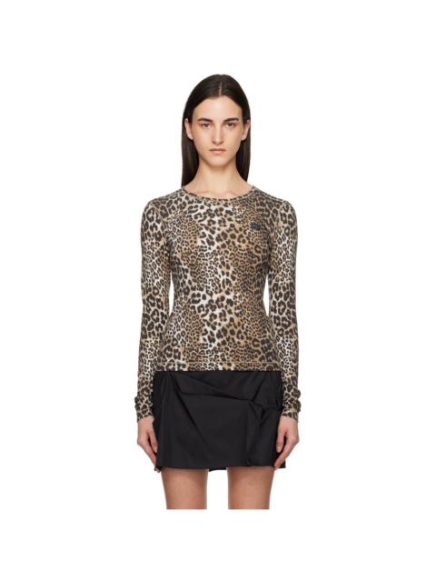 GANNI Multicolor Leopard Rib Long Sleeve T-shirt