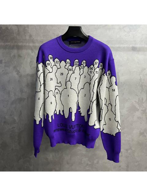 Louis Vuitton Louis Vuitton Purple Crewneck Sweater with Jacquard Cartoon Stick-Figure Logo