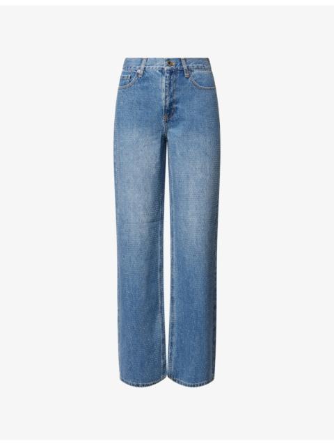 self-portrait Rhinestone Straight-Leg Denim Jeans