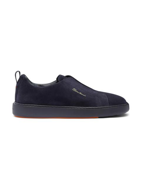 Santoni Men's blue suede slip-on sneaker