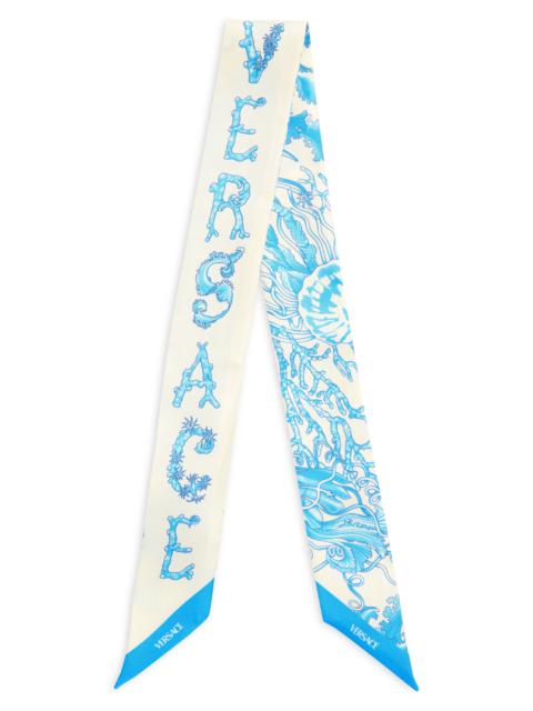Versace Underwater Barocco Silk Skinny Scarf in Eggshell/Bright Blue at Nordstrom