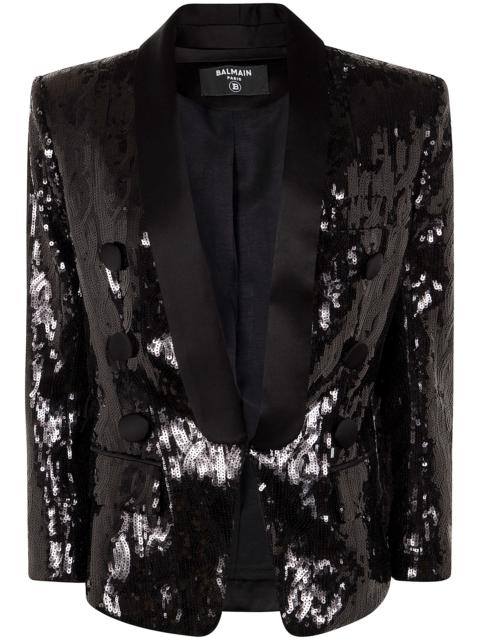 Balmain V-Neck Glitter Satin Tailored Jkt By Balmain