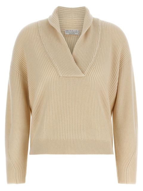Brunello Cucinelli Brunello Cucinelli Women Shawl Neck Ribbed Sweater