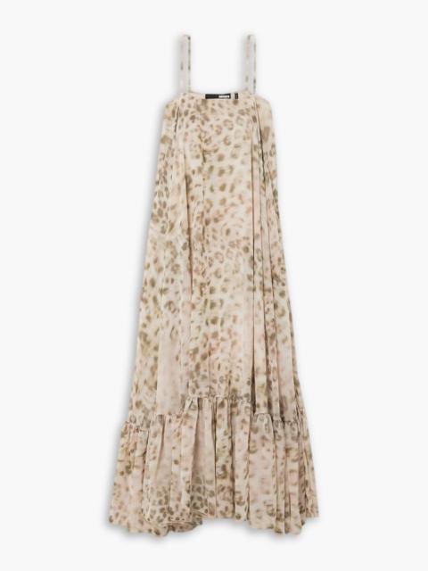 ROTATE Leopard-print gathered chiffon maxi dress