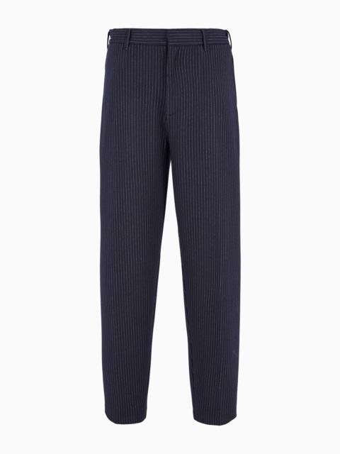 EMPORIO ARMANI Pinstriped viscose-blend jersey trousers