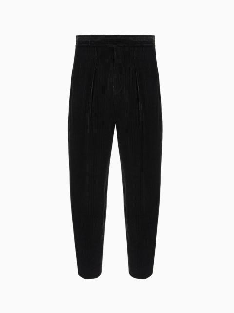 GIORGIO ARMANI Giorgio's shiny, pinstriped velvet single-pleat trousers