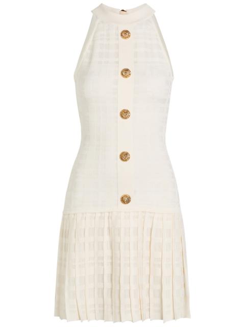 Balmain Balmain Checked Pleated Stretch-knit Mini Dress