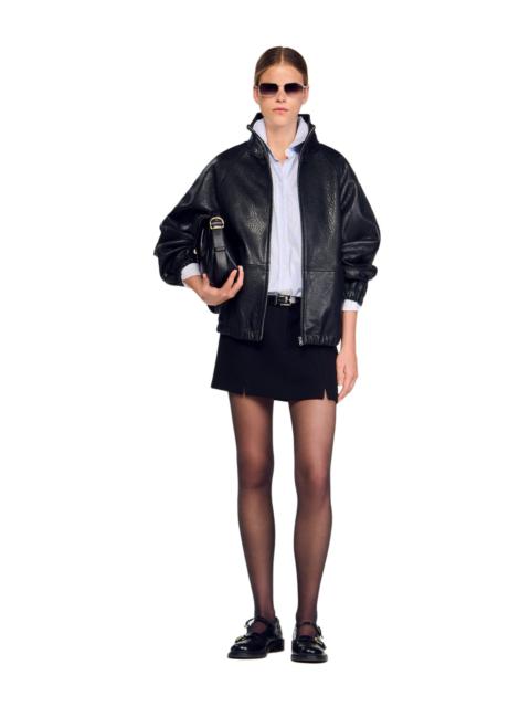 Sandro SANDRO Oversized leather jacket in Black at Nordstrom