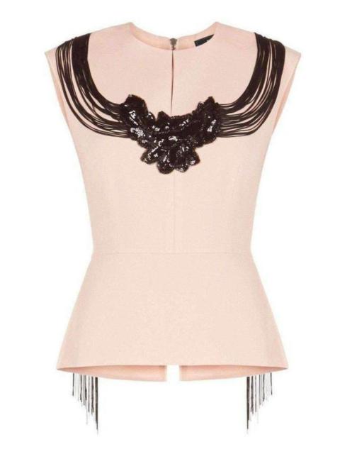 Other Designers Virginie Beaded Fringe Peplum Top