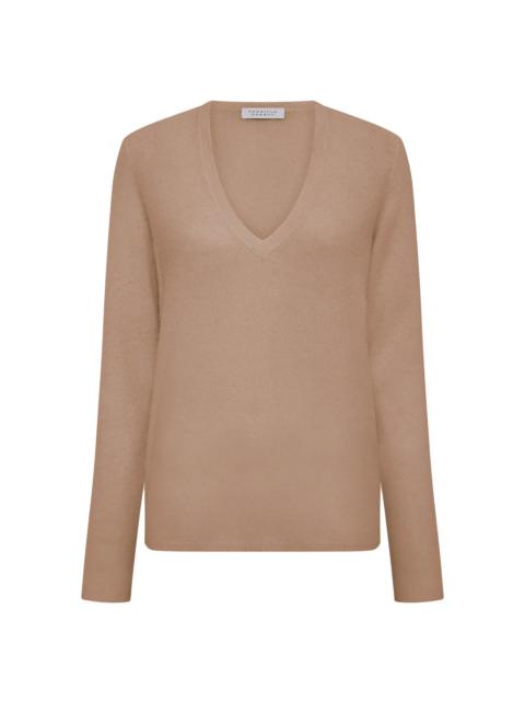 GABRIELA HEARST Vesper Knit V-Neck Sweater in Camel Brushed Cashmere