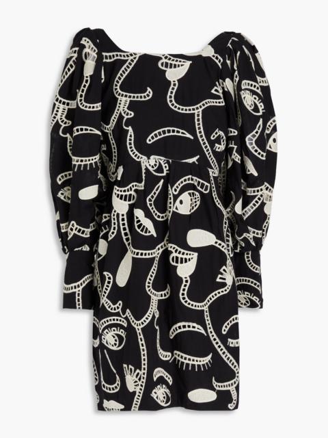 FARM RIO Embroidered cotton mini dress