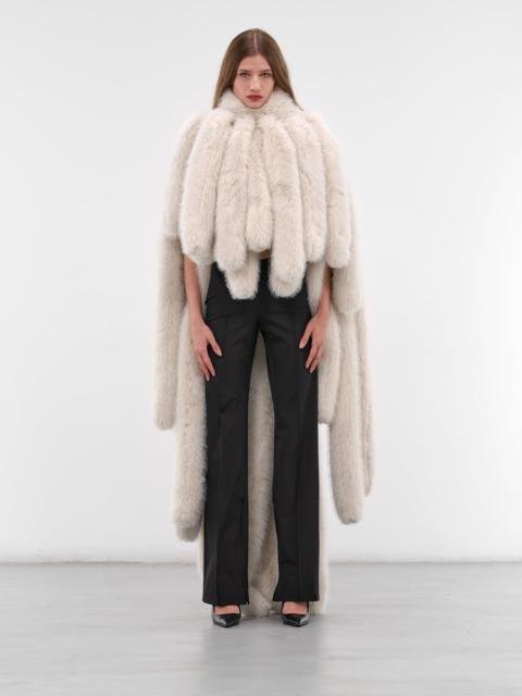 VAILLANT Gray Fur Fringed Cape Coat
