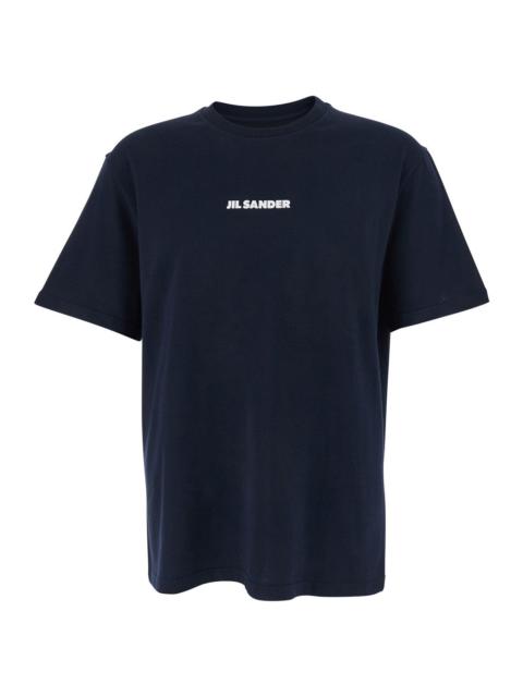 Jil Sander Jil Sander Men Blue Crewneck T-Shirt With Logo Lettering On The Front In Cotton Man