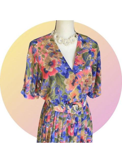 Other Designers Vintage LESLIE FAY Dress Womens Purple Floral Modest Secretary MIDI Dress 8 M