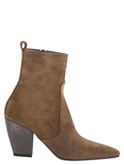 Brunello Cucinelli Brunello Cucinelli Women Suede Ankle Boots With Jewelled Heel