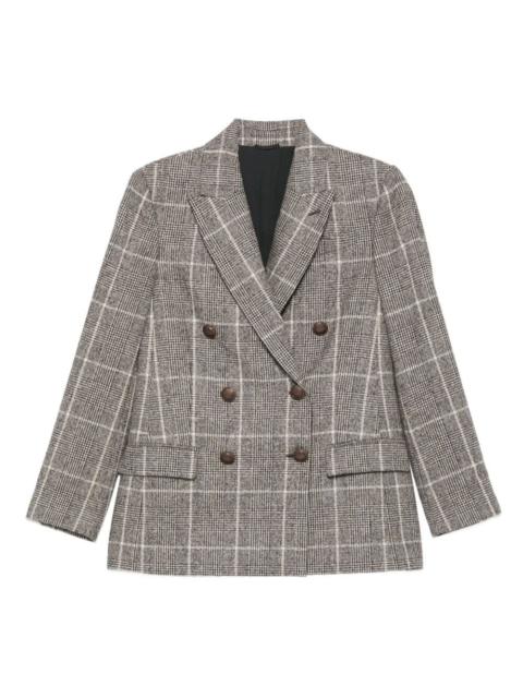Brunello Cucinelli Brunello Cucinelli Women Alpaca And Wool Prince Of Wales Double-Breasted Blazer With Monili
