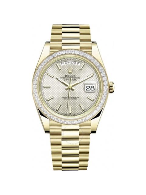 ROLEX Rolex Day Date 40 Automatic Silver Diagonal-Motif Dial Men's 18kt Yellow Gold President Watch 228398