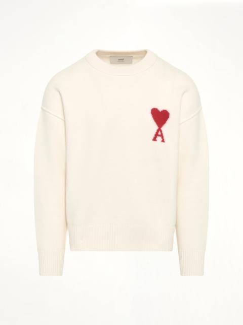AMI Paris Red Ami De Coeur Sweater in Cream