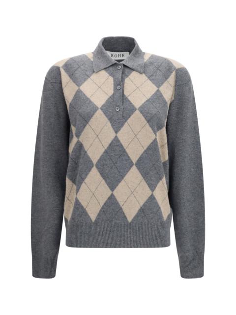 RÓHE Rohe Ballantyne Argyle Polo Grey/Oat Check