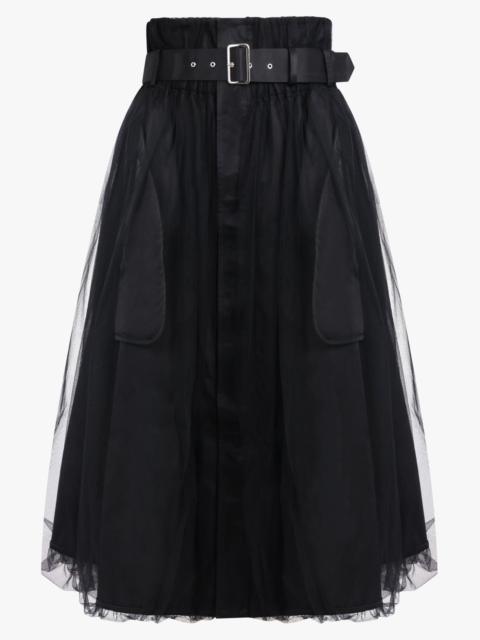 Noir Kei Ninomiya TULLE OVERLAY BELTED MIDI SKIRT | BLACK