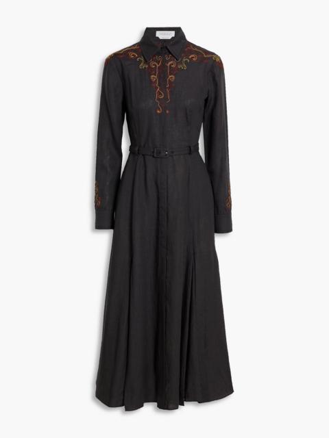 GABRIELA HEARST Aloe embroidered pleated linen midi shirt dress