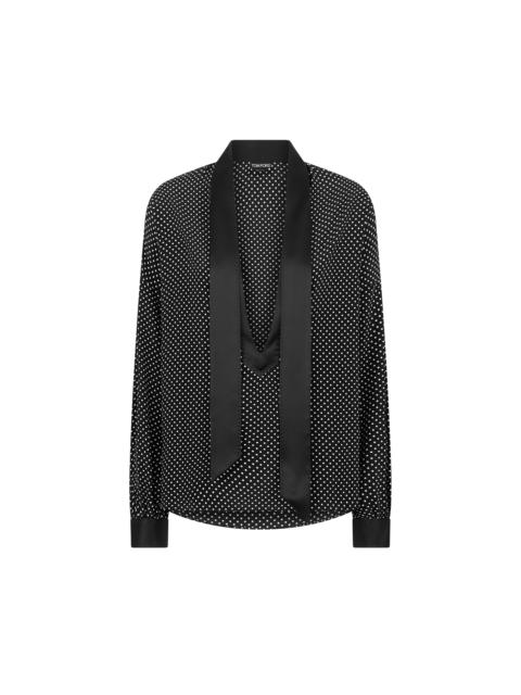 TOM FORD POLKA DOT SILK CREPE DE CHINE LAVALLIERE TUNIC TOP WITH TUXEDO DETAILS