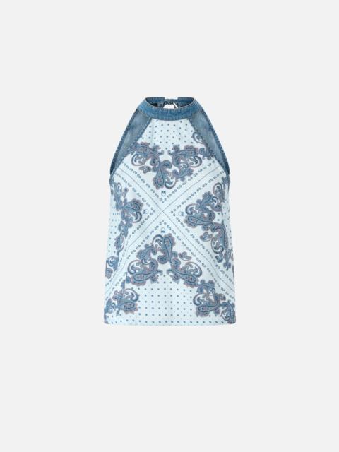 PINKO DENIM TOP WITH SCARF PRINT