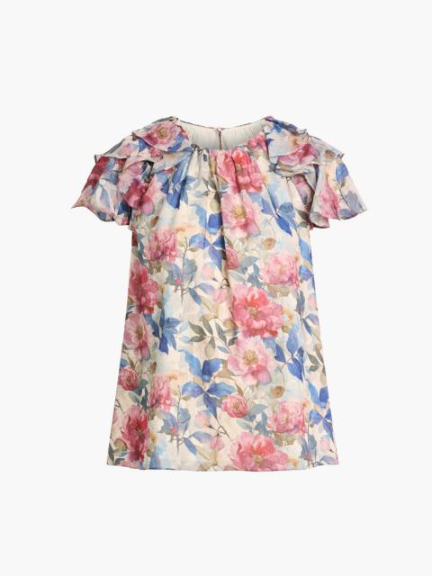Other Designers Ruffled floral-print chiffon top