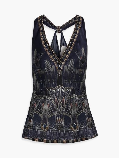 CAMILLA Crystal-embellished printed silk tank