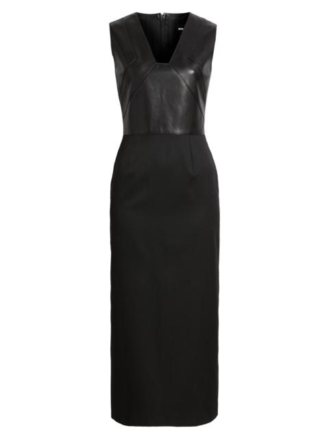 BOSS BOSS Drumialda Wool & Leather Column Dress in Black at Nordstrom