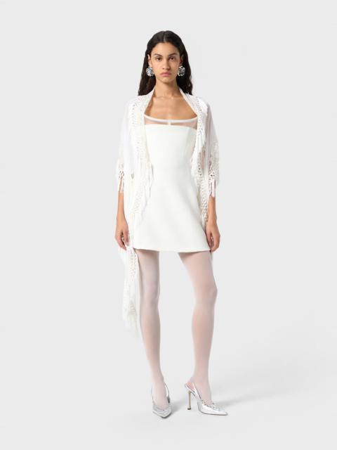 Blumarine TULLE AND LACE SCARF WITH FRINGE