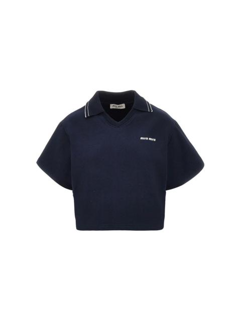 Miu Miu Miu Miu Cropped Sweatshirt with Collar Blue