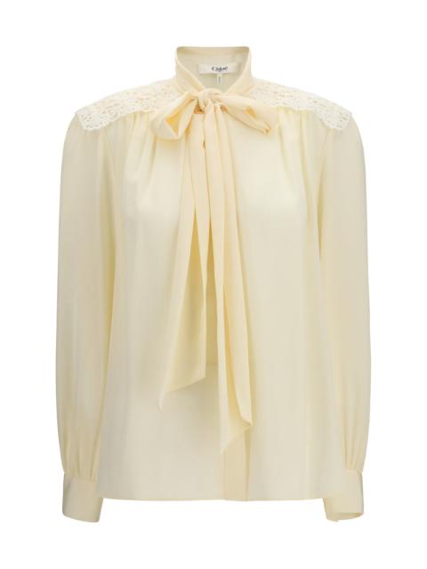 Chloé Chloé Bow Blouse With Embroidered Shoulders