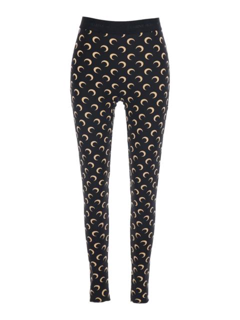 Marine Serre Marine Serre Women Moon Printed Jersey Legging Black Technical Jersey Moon Print Pants Women