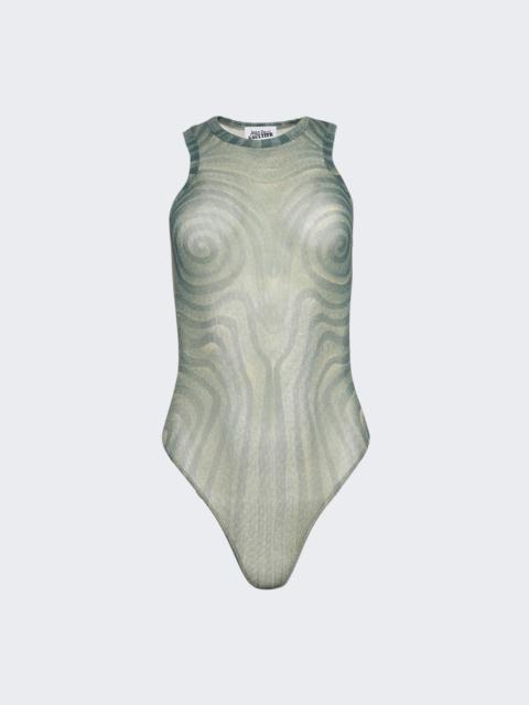 Jean Paul Gaultier Spiral Bodysuit Ecru And Aqua