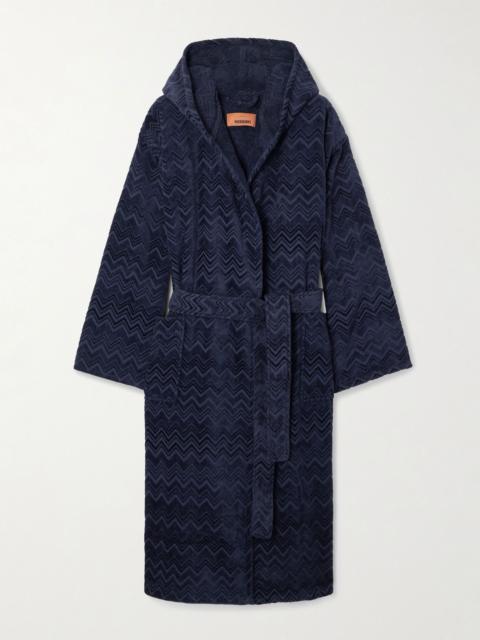 Missoni Chalk hooded cotton-terry robe Midnight blue