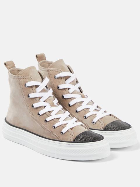 Brunello Cucinelli Monili-embellished high-top suede sneakers