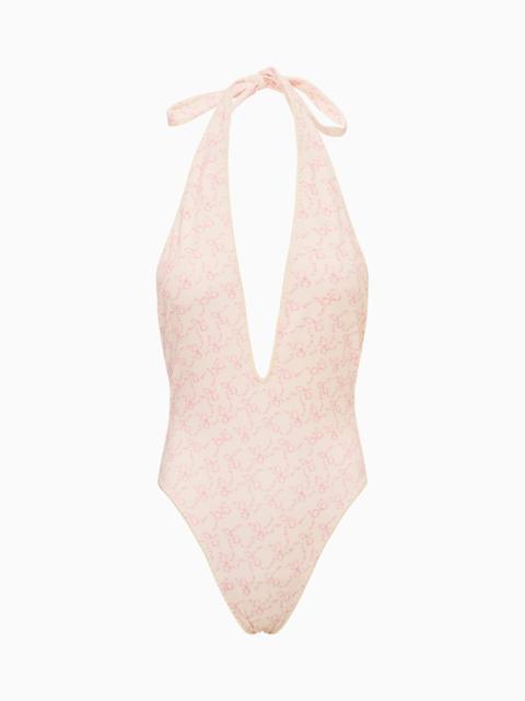 LoveShackFancy Meegan Floral Bow Print One-Piece Swimsuit