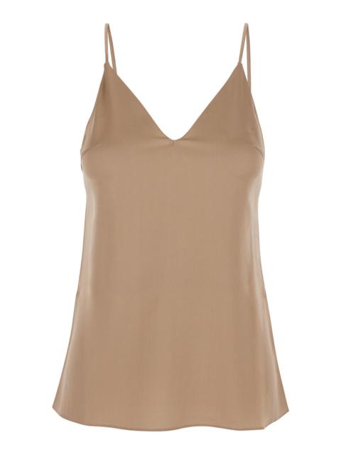 Brunello Cucinelli Brunello Cucinelli Women Beige Silk Blend Top With Spaghetti Straps And V Neck Woman