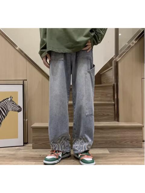 Other Designers Fire Flame Graphic Wide Leg Denim Jeans