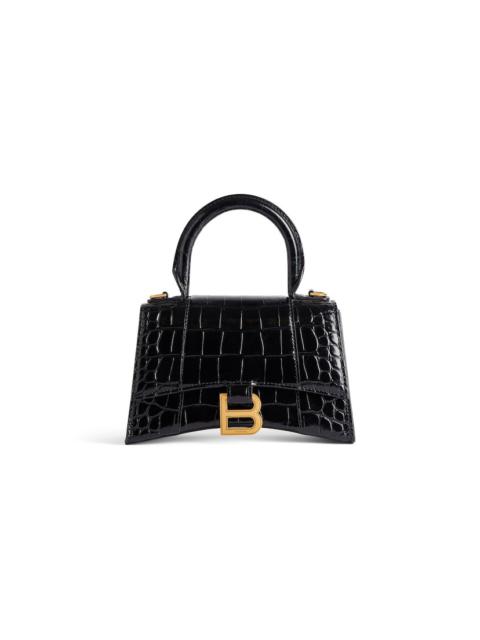 BALENCIAGA Women's Hourglass Xs Handbag Crocodile Embossed in Black
